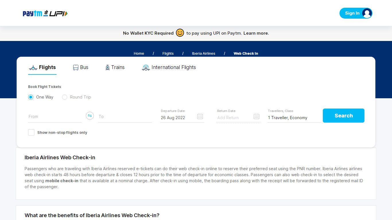 Iberia Airlines Airlines Web Check in Online - Paytm